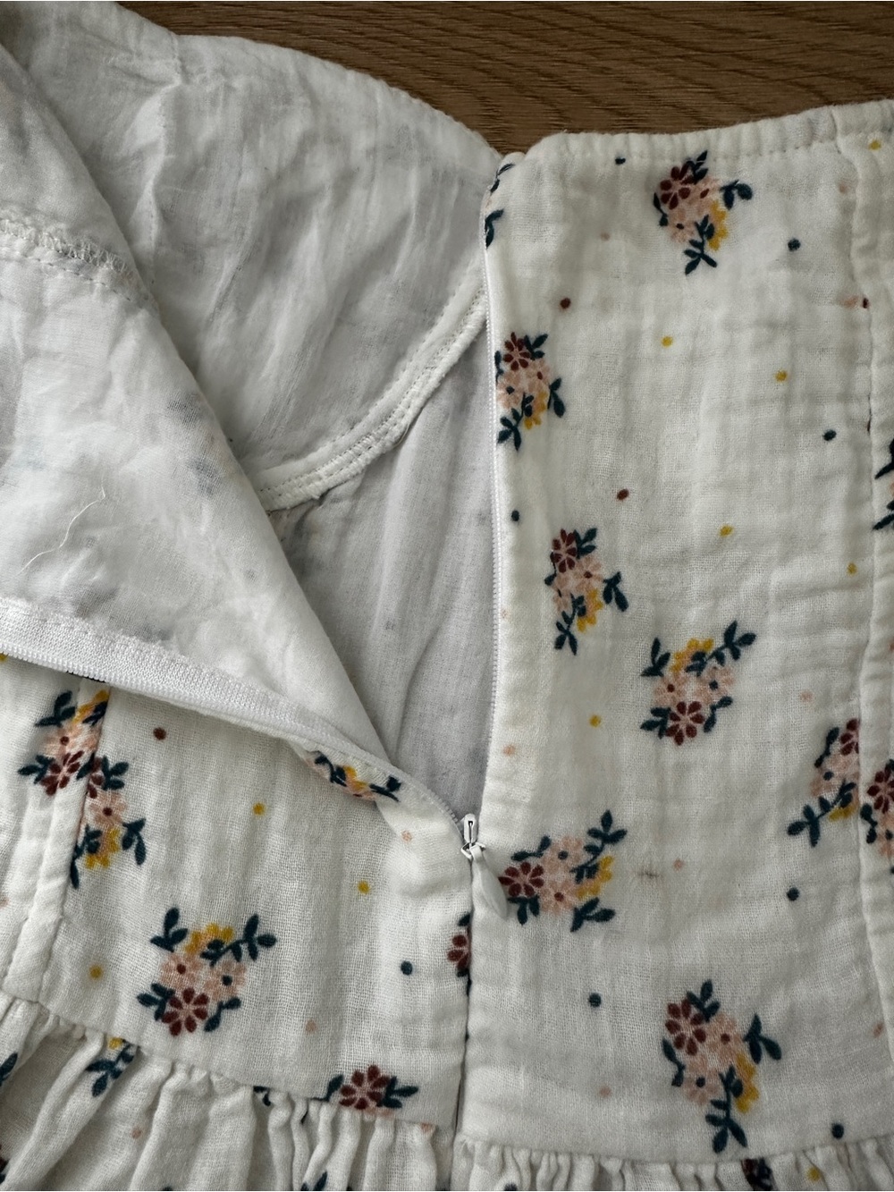 Romanic Garden Girl White Floral Bodice Puff-Sleeve Cotton Maxi Dress sz L - Picture 6 of 14